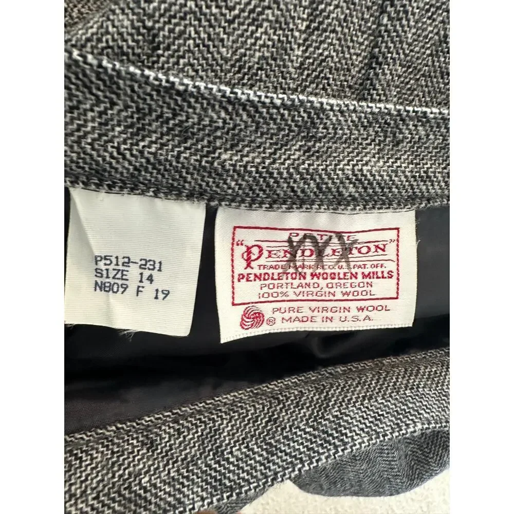 Pendleton Vintage Large Gray Wool Herringbone Pencil Midi Skirt Academia Office - Picture 7 of 8